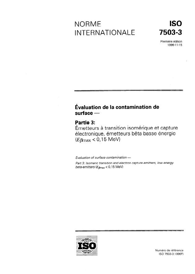 ISO 7503-3:1996 - Évaluation de la contamination de surface
