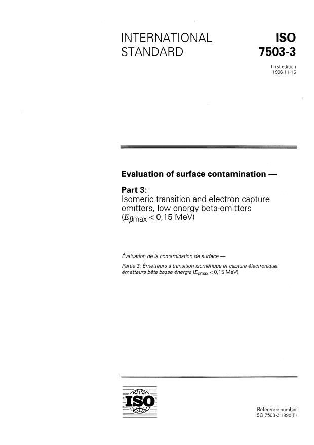 ISO 7503-3:1996 - Evaluation of surface contamination