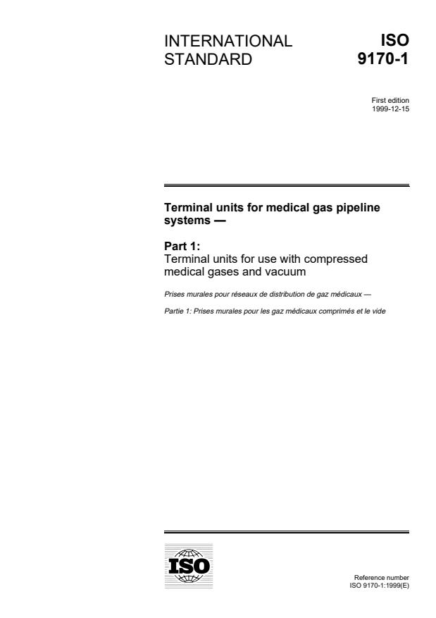 ISO 9170-1:1999 - Terminal units for medical gas pipeline systems