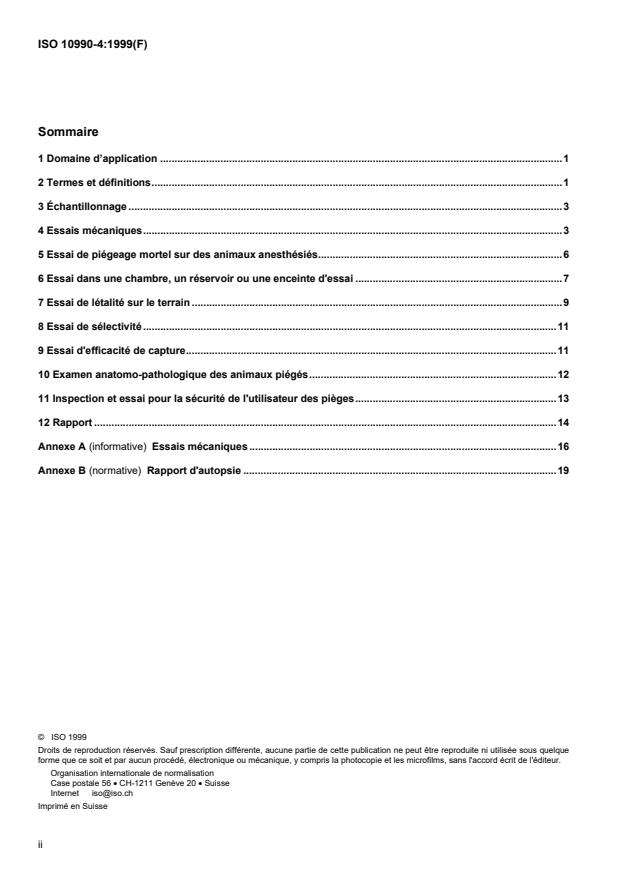 ISO 10990-4:1999 ISO 10990-4:1999 - Pieges pour animaux (mammiferes) - Page 2 preview