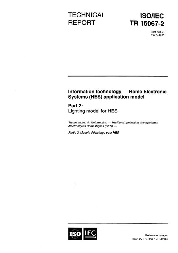 ISO/IEC TR 15067-2:1997 - Information technology -- Home Electronic Systems (HES) application model