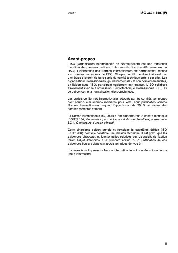 ISO 3874:1997 - Conteneurs de la série 1 -- Manutention et fixation