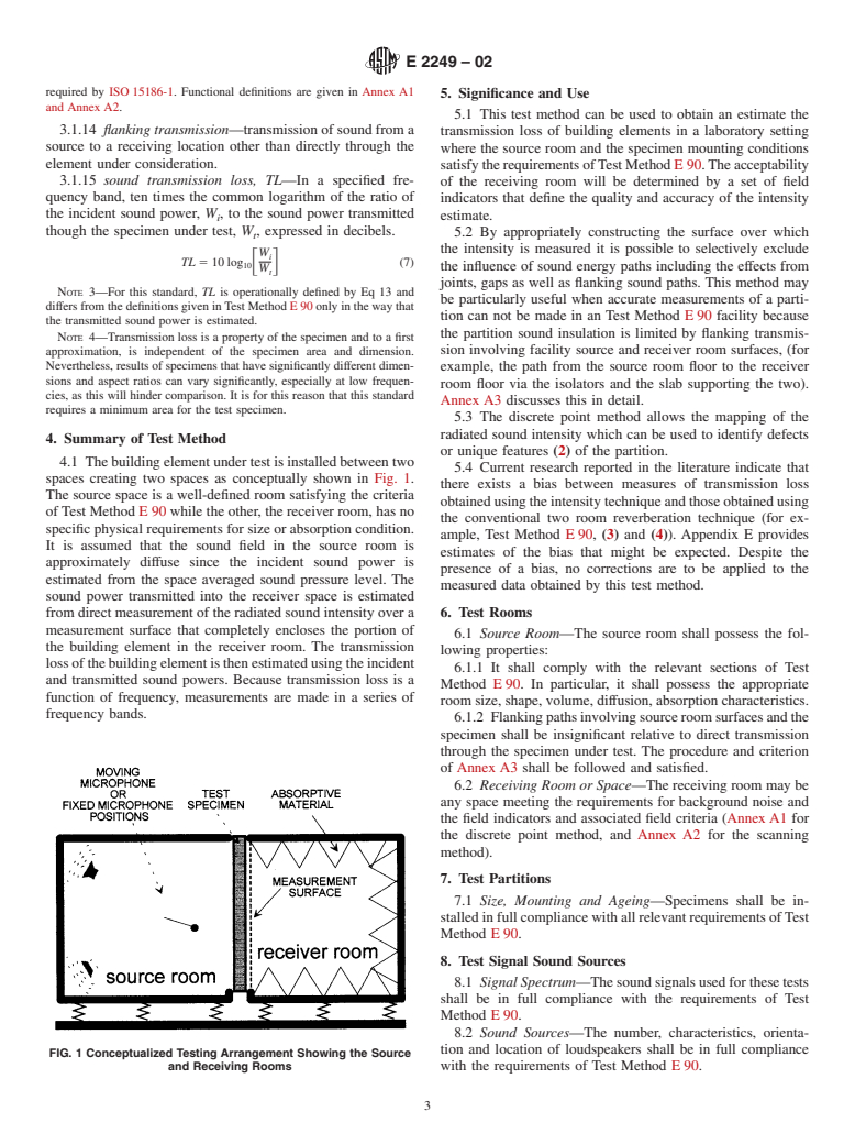 ASTM E2249-02 - Standard Test Method for Laboratory Measurement of Airborne Transmission Loss of Building Partitions and Elements Using Sound Intensity