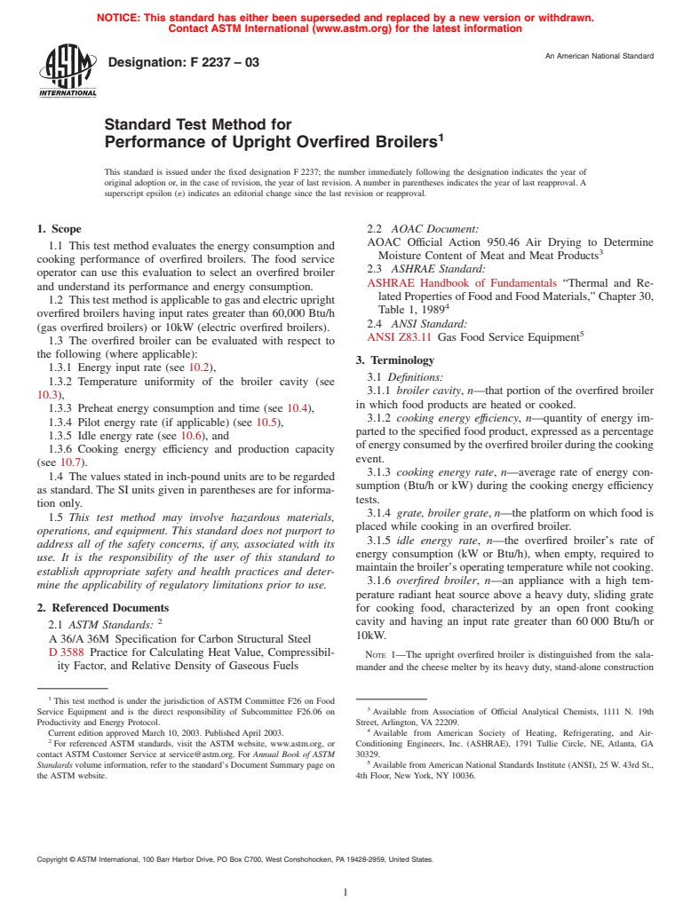 ASTM F2237-03 - Standard Test Method for Performance of Upright Overfired Broilers