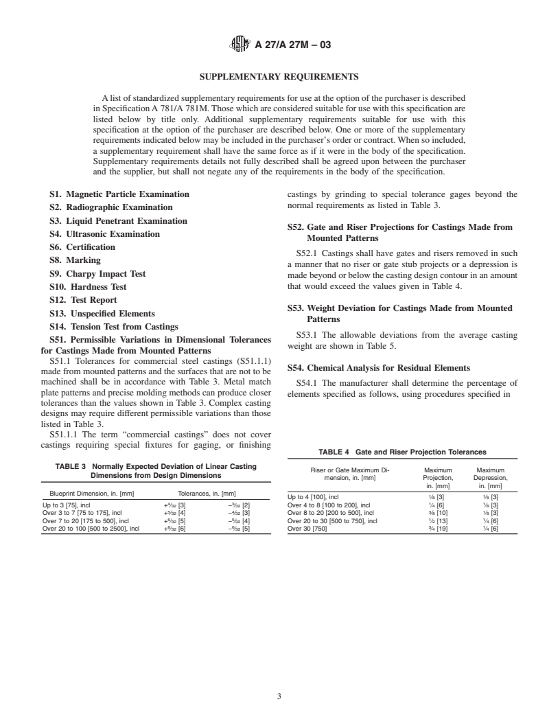 ASTM A27/A27M-03 - Standard Specification for Steel Castings, Carbon, for General Application