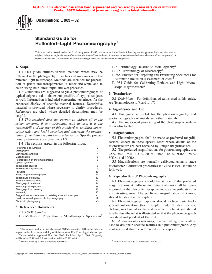 ASTM E883-02 - Standard Guide for Reflected-Light Photomicrography