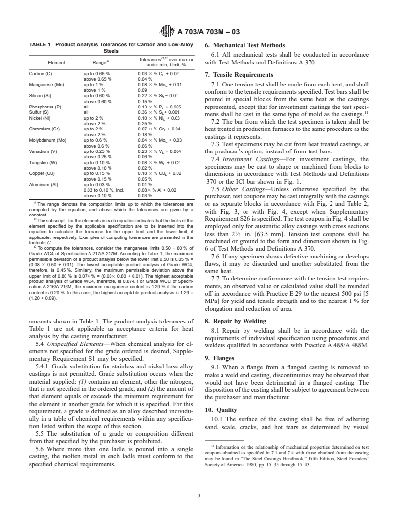 ASTM A703/A703M-03 - Standard Specification for Steel Castings, General Requirements, for Pressure-Containing Parts