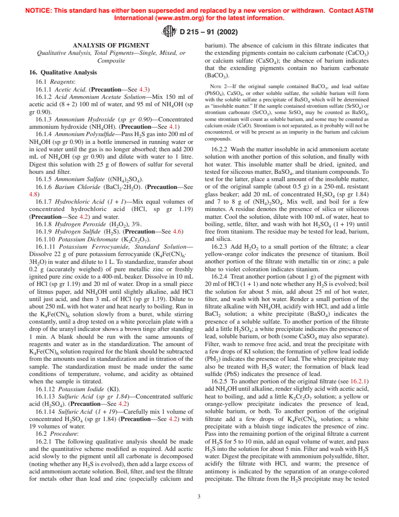 ASTM D215-91(2002) - Standard Practice for the Chemical Analysis of White Linseed Oil Paints (Withdrawn 2005)