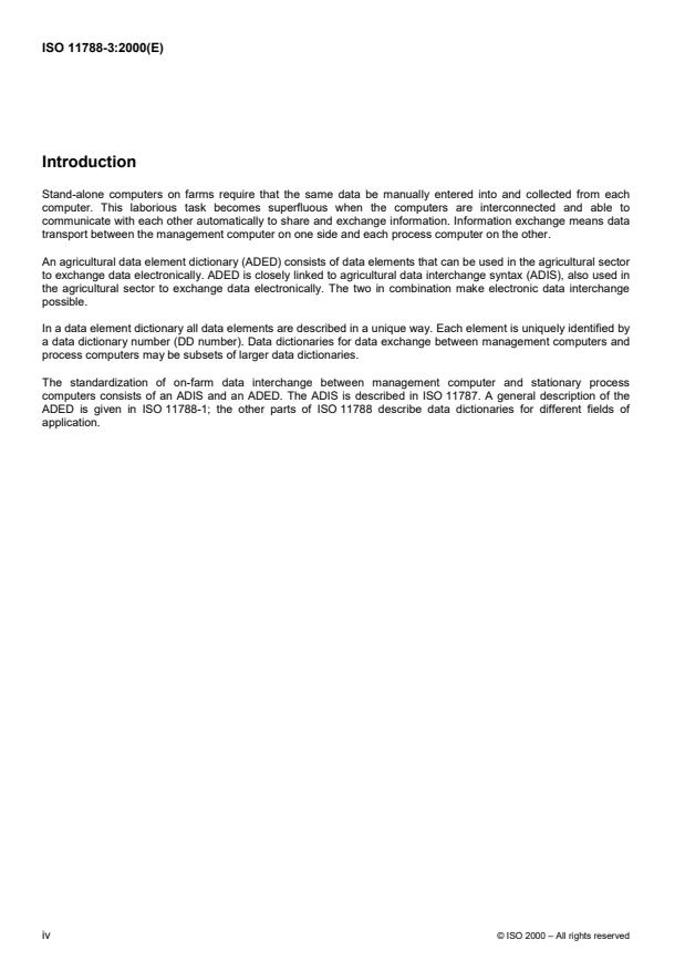 ISO 11788-3:2000 ISO 11788-3:2000 - Electronic data interchange between information systems in agriculture -- Agricultural data element dictionary - Page 4 preview