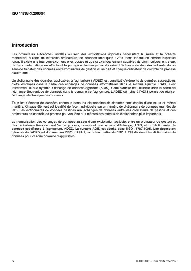 ISO 11788-3:2000 ISO 11788-3:2000 - Echange de données informatisé entre systemes d'information en agriculture -- Dictionnaire de données agricoles - Page 4 preview