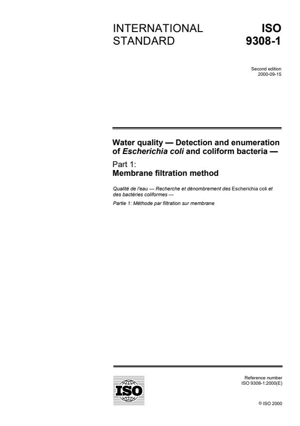 ISO 9308-1:2000 - Water quality -- Detection and enumeration of Escherichia coli and coliform bacteria