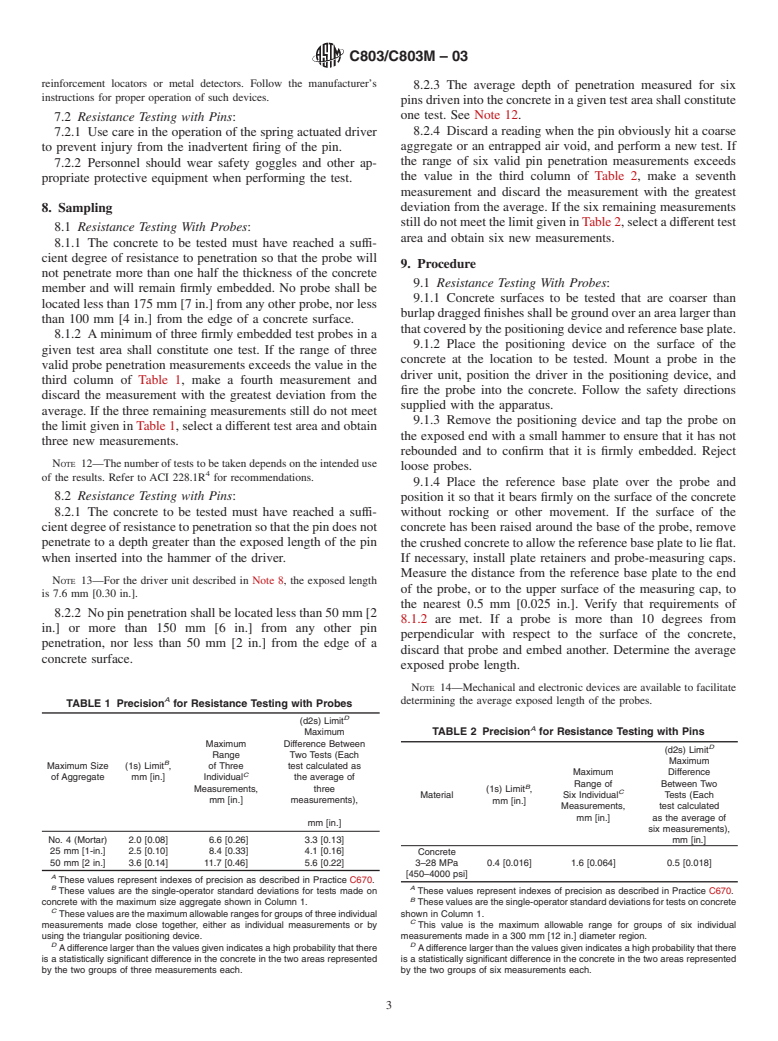 ASTM C803/C803M-03 - Standard Test Method for Penetration Resistance of Hardened Concrete