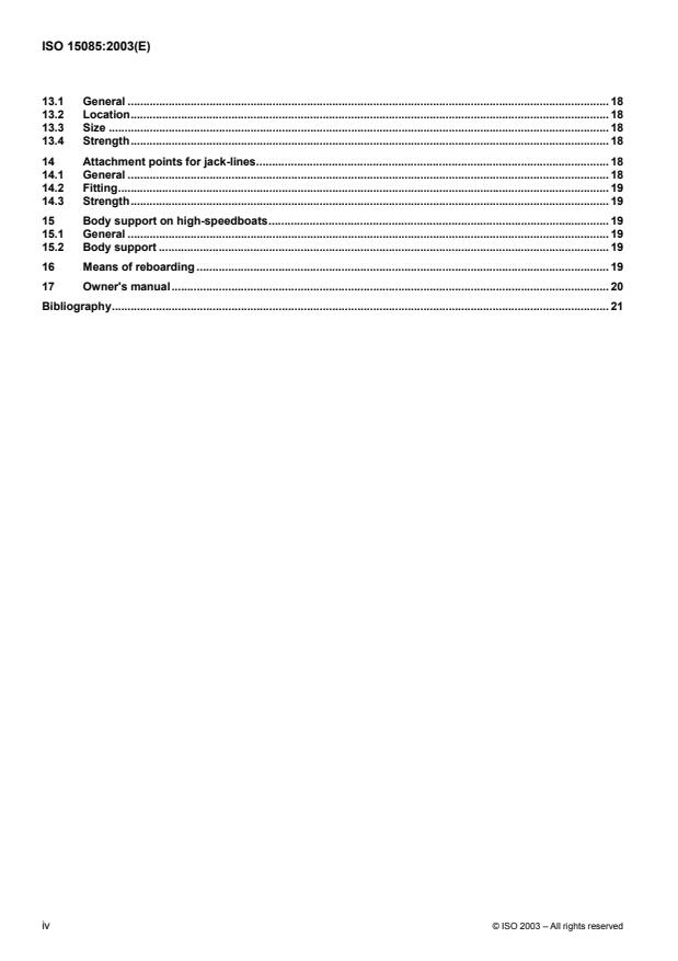 ISO 15085:2003 ISO 15085:2003 - Small craft -- Man-overboard prevention and recovery - Page 4 preview
