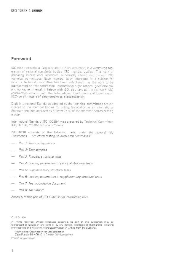 ISO 10328-4:1996 ISO 10328-4:1996 - Prosthetics -- Structural testing of lower-limb prostheses - Page 2 preview