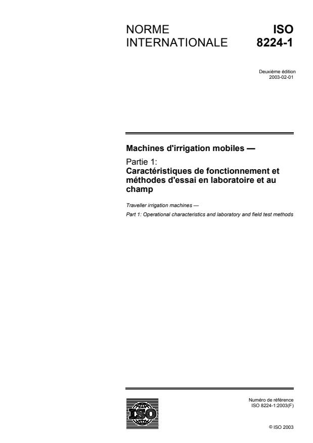 ISO 8224-1:2003 - Machines d'irrigation mobiles
