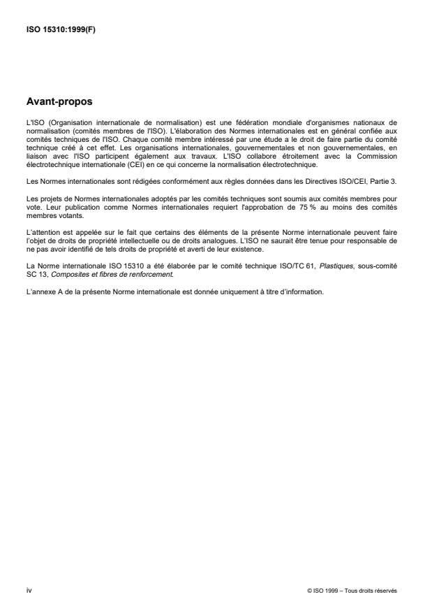 ISO 15310:1999 ISO 15310:1999 - Composites plastiques renforcés de fibres -- Détermination du module de cisaillement dans le plan par la méthode de torsion de plaque - Page 4 preview