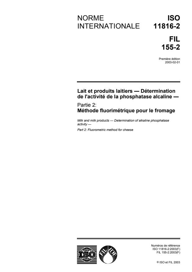 ISO 11816-2:2003 - Lait et produits laitiers -- Détermination de l'activité de la phosphatase alcaline