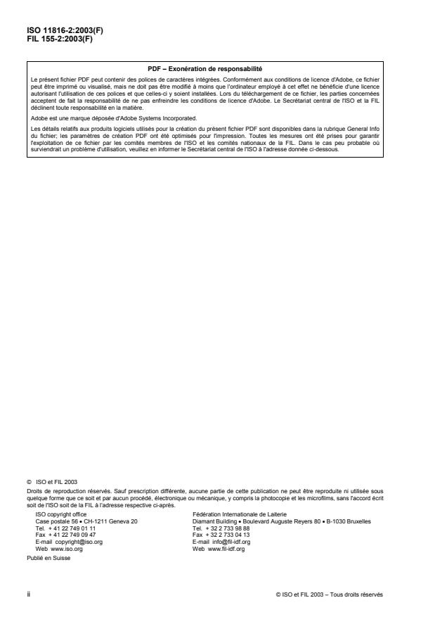 ISO 11816-2:2003 ISO 11816-2:2003 - Lait et produits laitiers -- Détermination de l'activité de la phosphatase alcaline - Page 2 preview