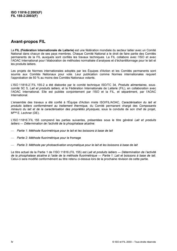 ISO 11816-2:2003 ISO 11816-2:2003 - Lait et produits laitiers -- Détermination de l'activité de la phosphatase alcaline - Page 4 preview