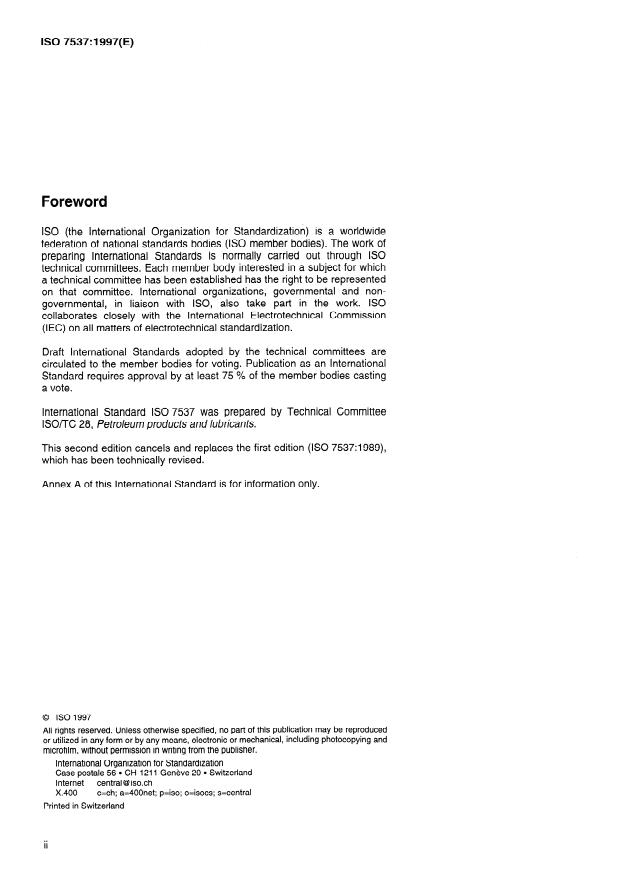 ISO 7537:1997 ISO 7537:1997 - Petroleum products -- Determination of acid number -- Semi-micro colour-indicator titration method - Page 2 preview