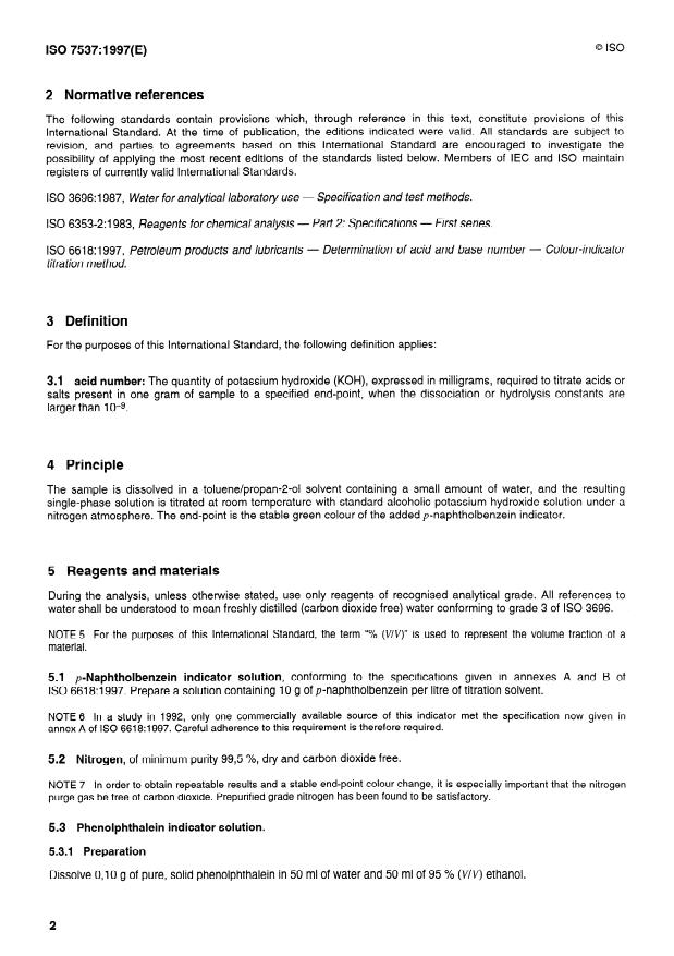 ISO 7537:1997 ISO 7537:1997 - Petroleum products -- Determination of acid number -- Semi-micro colour-indicator titration method - Page 4 preview