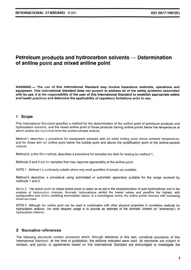 ISO 2977:1997 - Petroleum products and hydrocarbon solvents -- Determination of aniline point and mixed aniline point