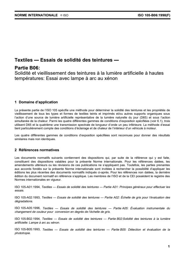 ISO 105-B06:1998 - Textiles -- Essais de solidité des teintures
