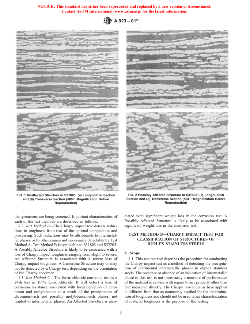 ASTM A923-01e1 - Standard Test Methods for Detecting Detrimental Intermetallic Phase in Wrought Duplex Austenitic/Ferritic Stainless Steels