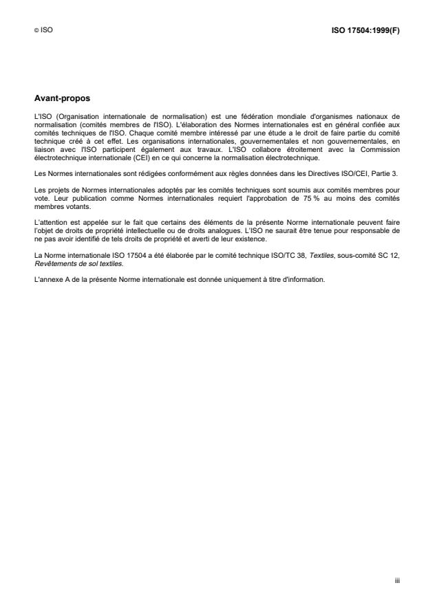 ISO 17504:1999 - Revetements de sol textiles -- Détermination de l'intégrité des fibres de laine a l'aide d'un abrasimetre