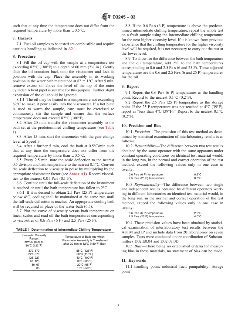 ASTM D3245-03 - Standard Test Method for Pumpability of Industrial Fuel Oils (Withdrawn 2010)