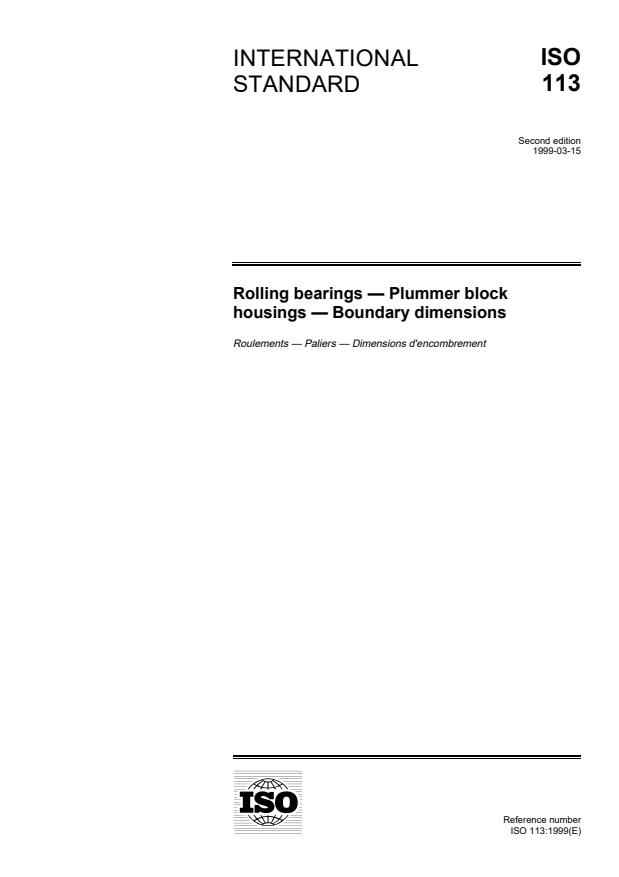 ISO 113:1999 - Rolling bearings -- Plummer block housings -- Boundary dimensions