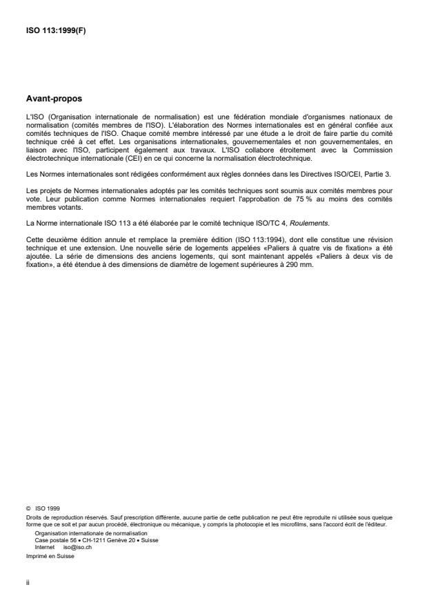 ISO 113:1999 ISO 113:1999 - Roulements -- Paliers -- Dimensions d'encombrement - Page 2 preview