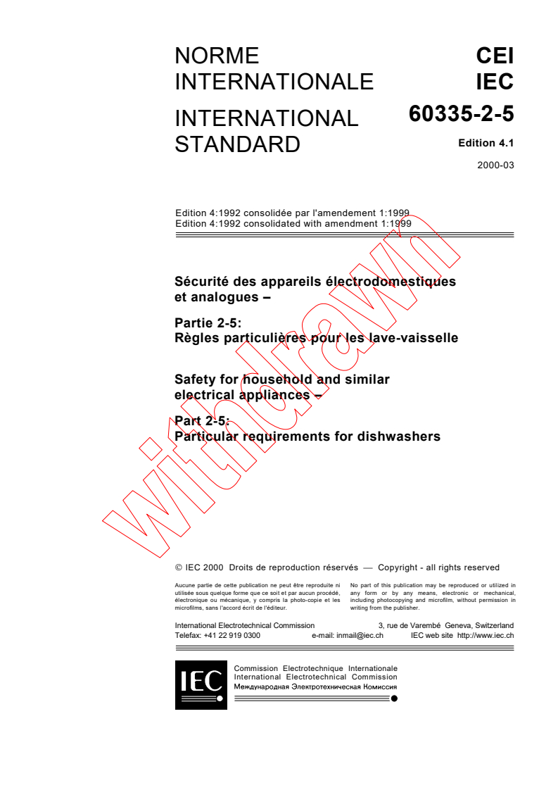 IEC 60335-2-5:1992+AMD1:1999 CSV - Safety for household and similar electrical appliances - Part 2-5: Particular requirements for dishwashers
Released:3/30/2000
Isbn:2831850932
