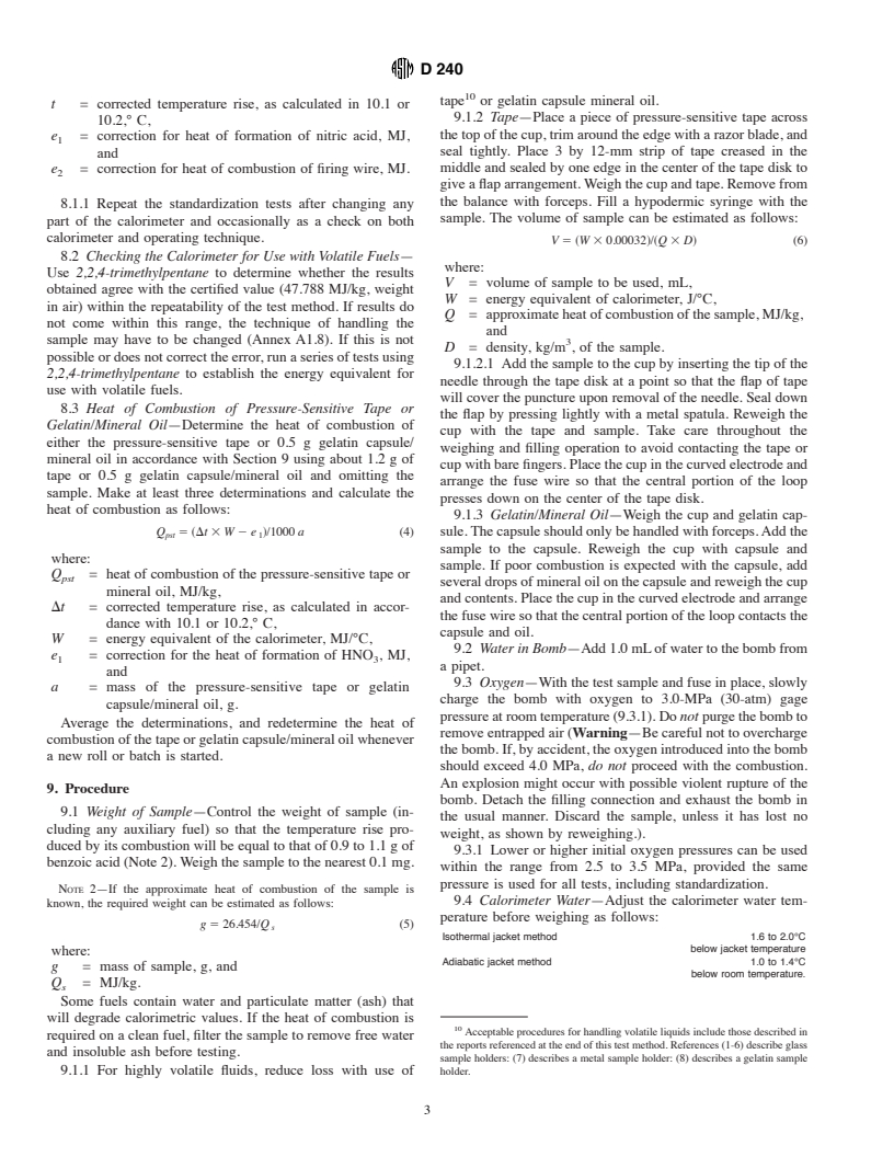 ASTM D240-00 - Standard Test Method for Heat of Combustion of Liquid Hydrocarbon Fuels by Bomb Calorimeter