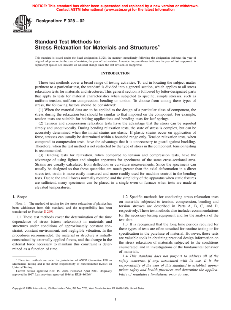 ASTM E328-02 - Standard Test Methods for Stress Relaxation Tests for Materials and Structures