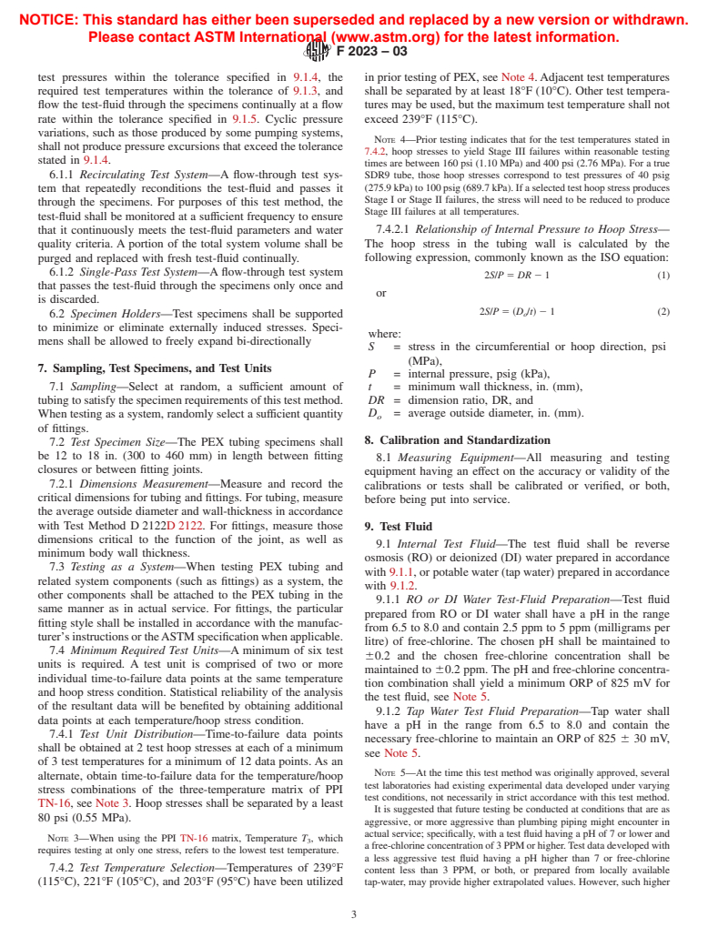 ASTM F2023-03 - Standard Test Method for Evaluating the Oxidative Resistance of Crosslinked Polyethylene (PEX) Tubing and Systems to Hot Chlorinated Water