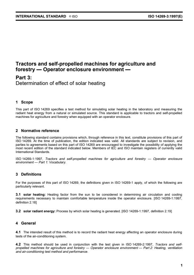 ISO 14269-3:1997 - Tractors and self-propelled machines for agriculture and forestry -- Operator enclosure environment