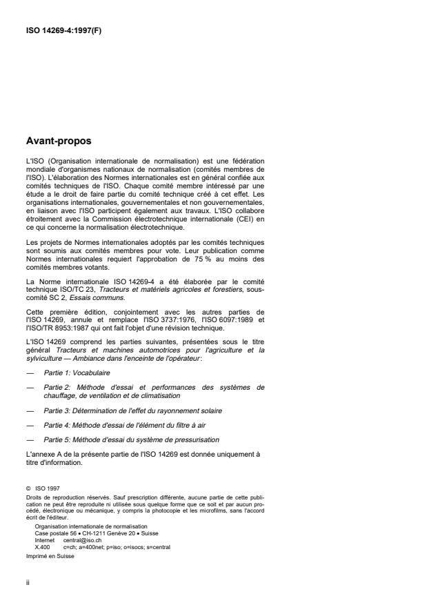 ISO 14269-4:1997 ISO 14269-4:1997 - Tracteurs et machines automotrices pour l'agriculture et la sylviculture -- Ambiance dans l'enceinte de l'opérateur - Page 2 preview