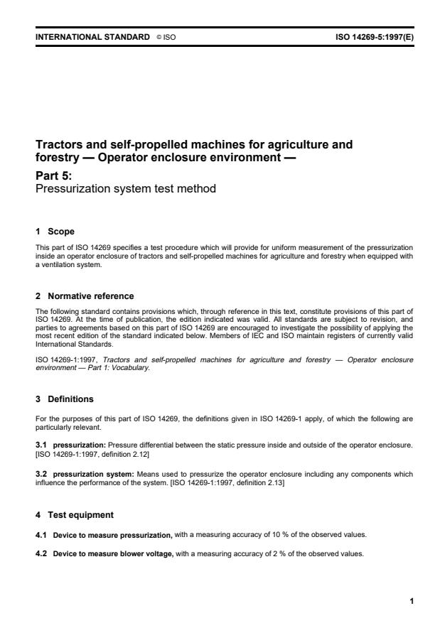ISO 14269-5:1997 - Tractors and self-propelled machines for agriculture and forestry -- Operator enclosure environment