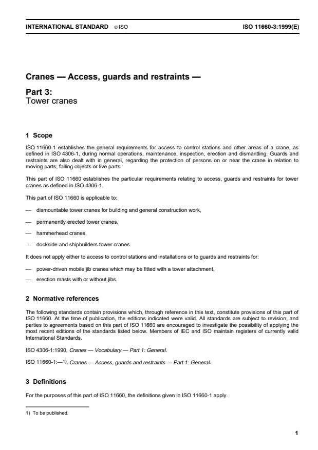 ISO 11660-3:1999 - Cranes -- Access, guards and restraints