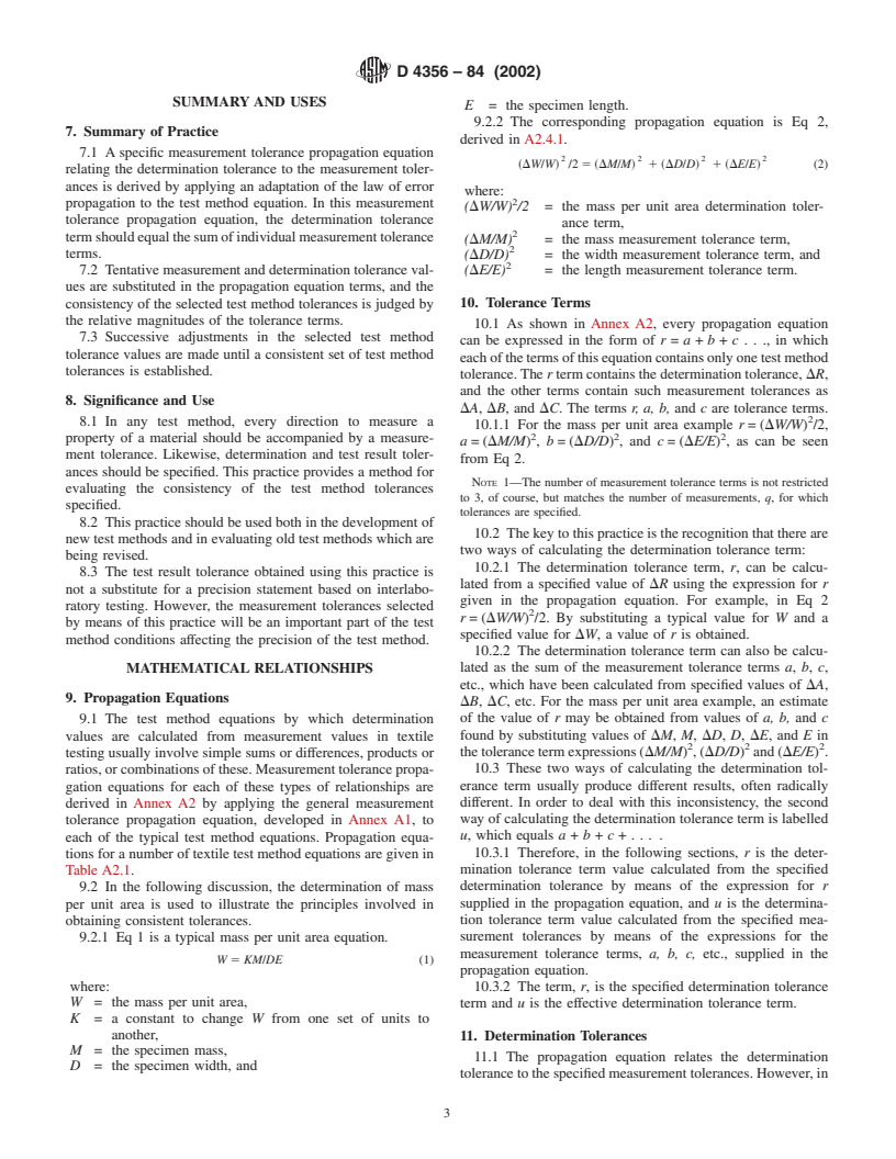 ASTM D4356-84(2002) - Standard Practice for Establishing Consistent Test Method Tolerances (Withdrawn 2007)