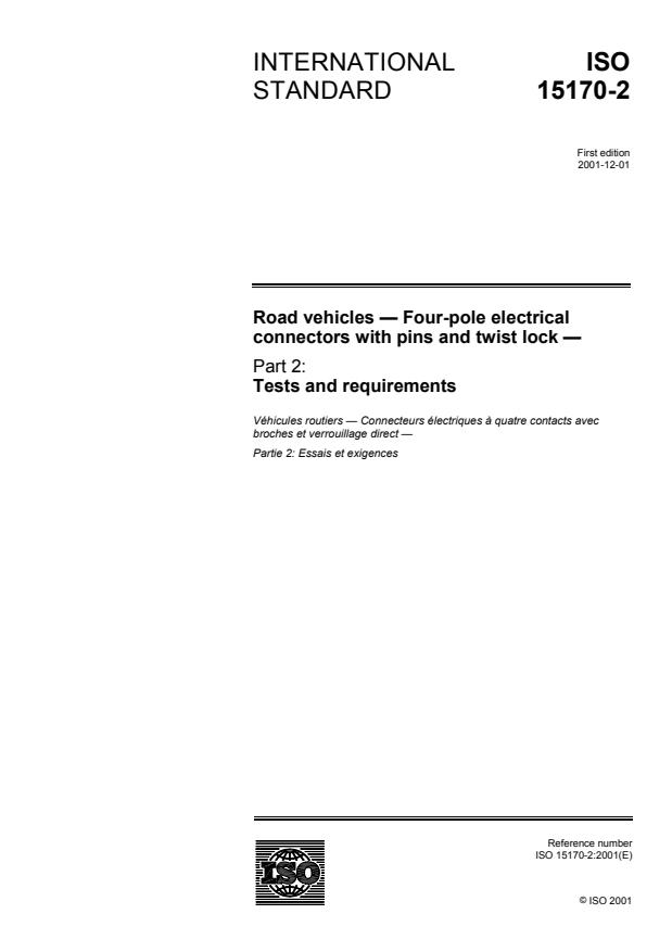 ISO 15170-2:2001 - Road vehicles -- Four-pole electrical connectors with pins and twist lock