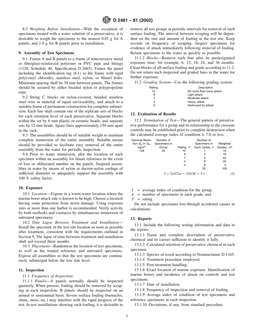 ASTM D2481-81(2002) - Standard Test Method for Accelerated Evaluation of Wood Preservatives for Marine Services by Means of Small Size Specimens