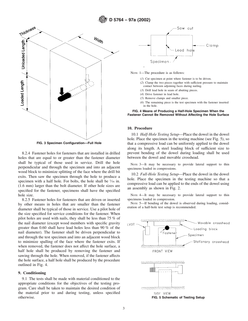 ASTM D5764-97a(2002) - Standard Test Method for Evaluating Dowel-Bearing Strength of Wood and Wood-Base Products