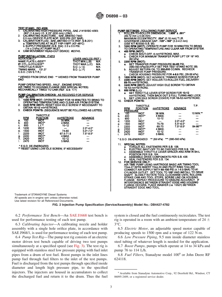 ASTM D6898-03 - Standard Test Method for Evaluating Diesel Fuel Lubricity by an Injection Pump Rig