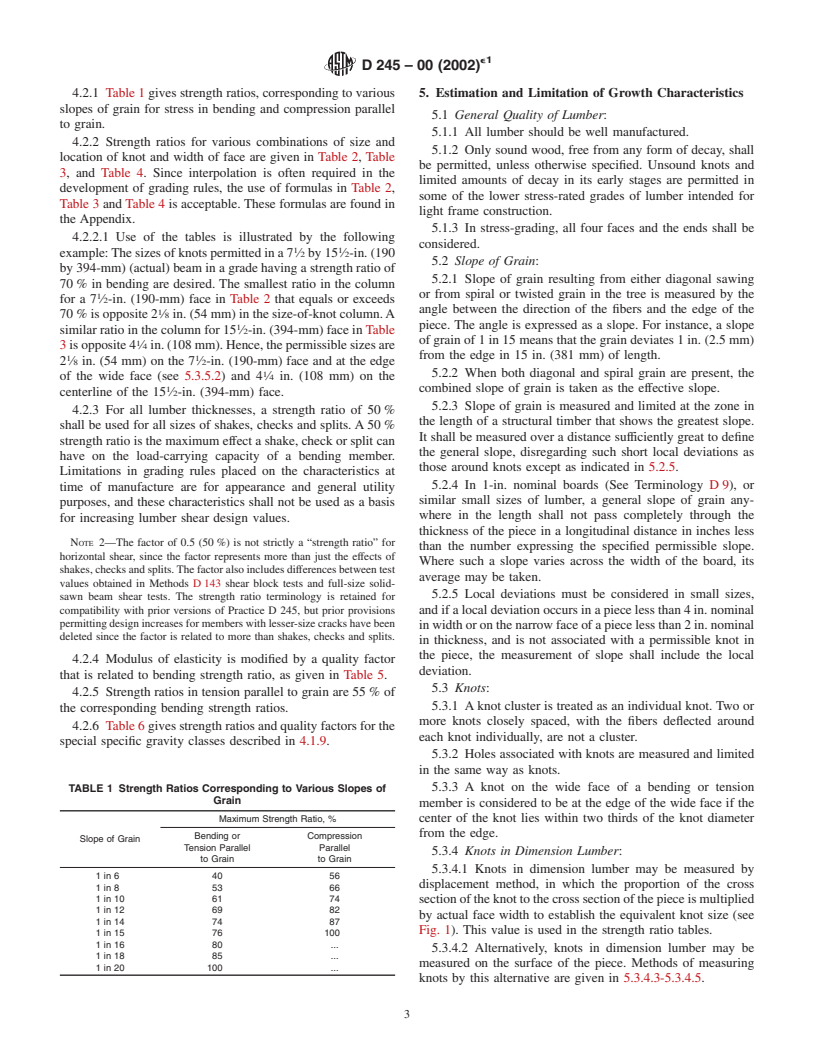 ASTM D245-00(2002)e1 - Standard Practice for Establishing Structural Grades and Related Allowable Properties for Visually Graded Lumber