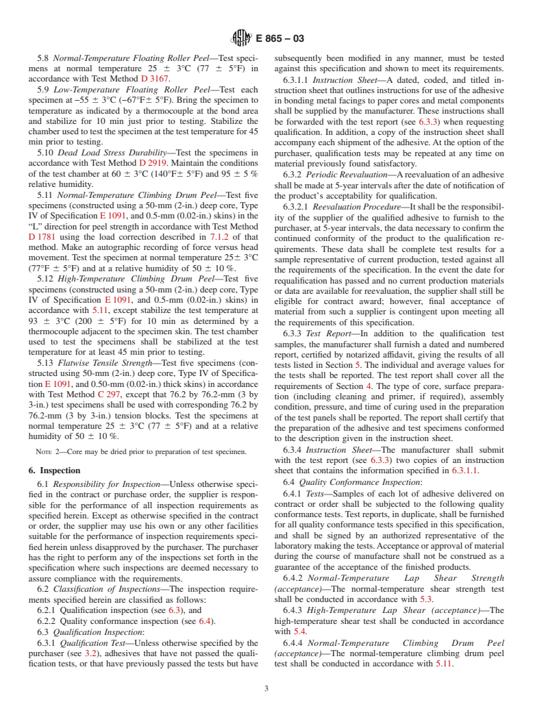 ASTM E865-03 - Standard Specification for Structural Film Adhesives for Honeycomb Sandwich Panels