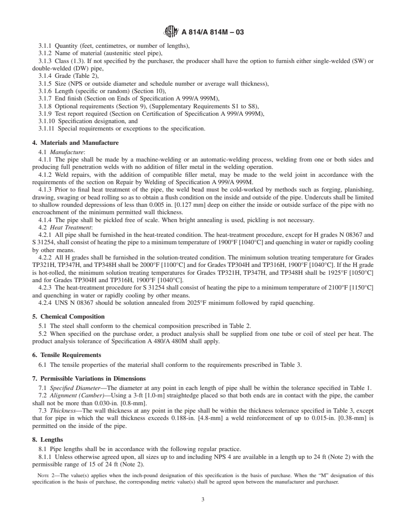 REDLINE ASTM A814/A814M-03 - Standard Specification for Cold-Worked Welded Austenitic Stainless Steel Pipe