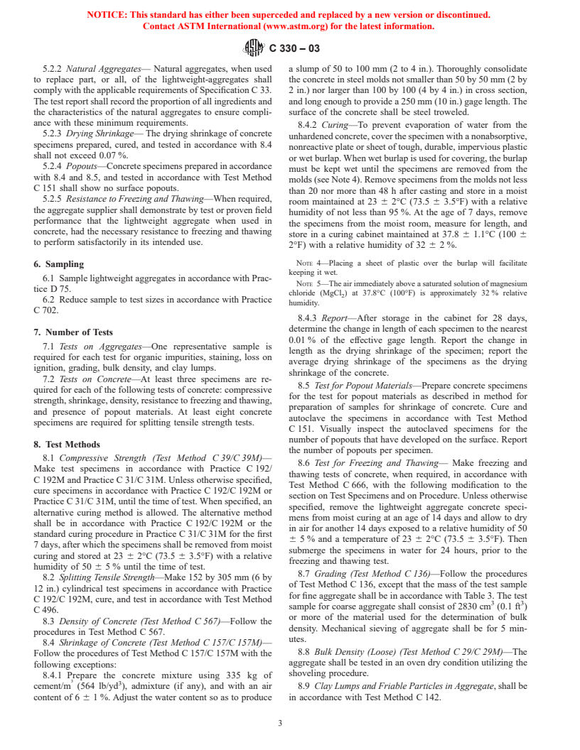 ASTM C330-03 - Standard Specification for Lightweight Aggregates for Structural Concrete