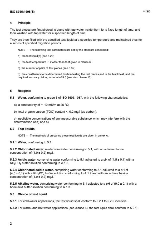 ISO 8795:1998 ISO 8795:1998 - Plastics piping systems for the conveyance of water intended for human consumption -- Migration assessment -- Determination of migration values for plastics pipes - Page 4 preview